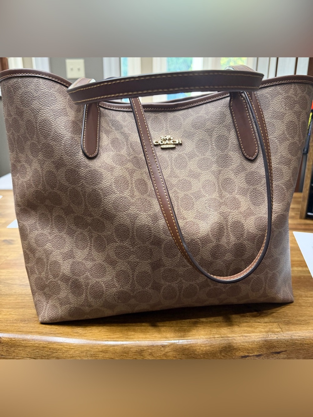 Coach Signature Canvas Tote in Brown with Dark Brown Trim